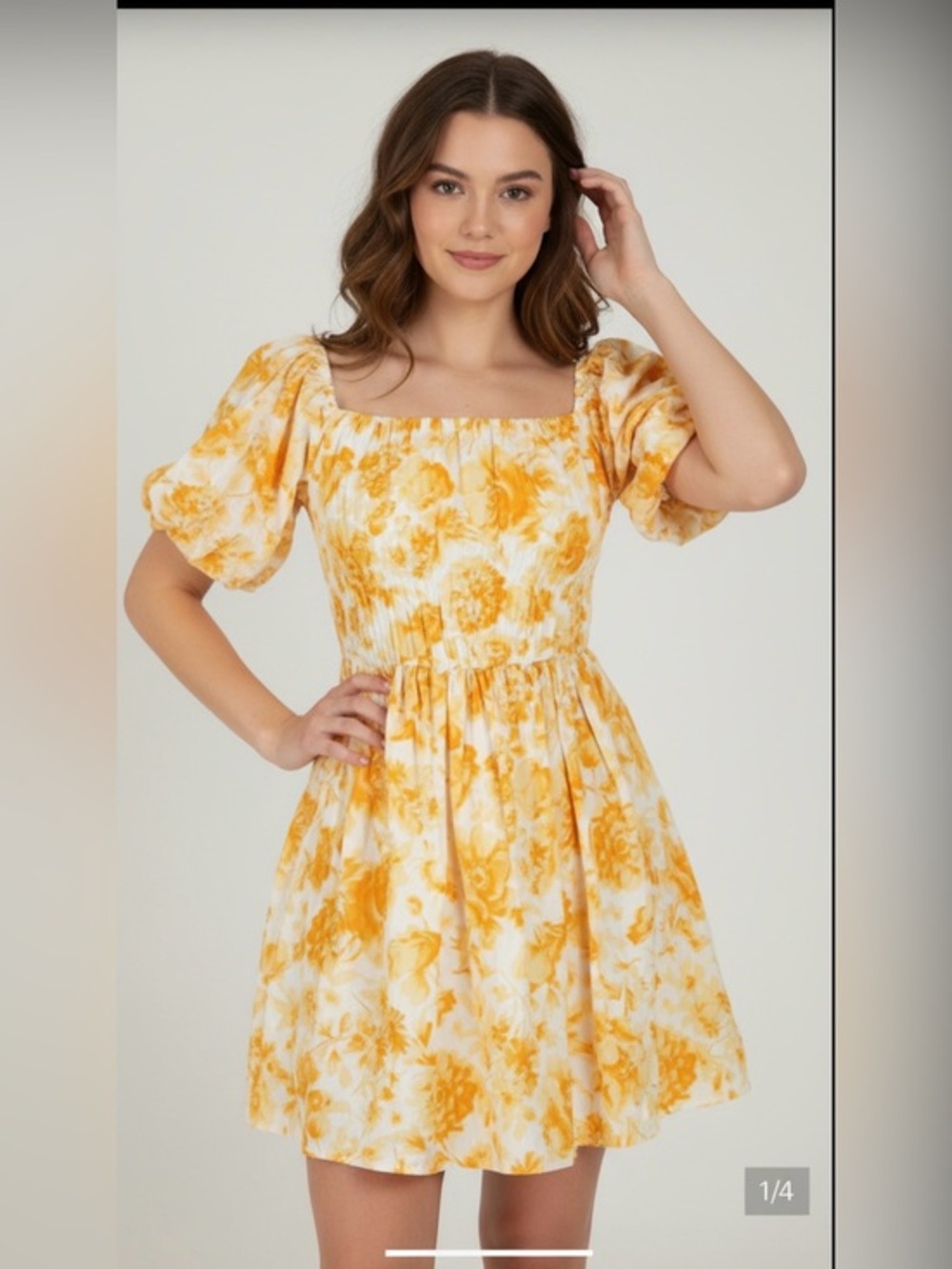Storia Sunlit Yellow Dress with White Floral Accents